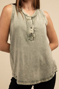 Vintage Washed Sleeveless Henley Top