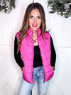 Zip Up Puffer Vest with Pockets in Pink