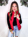 Zip Up Puffer Vest with Pockets in Red