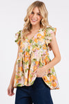 Floral V-Neck Ruffled Sleeve Blouse