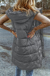 Long Hooded Sleeveless Puffer Vest