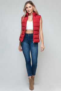 Zip Up Puffer Vest with Pockets in Red