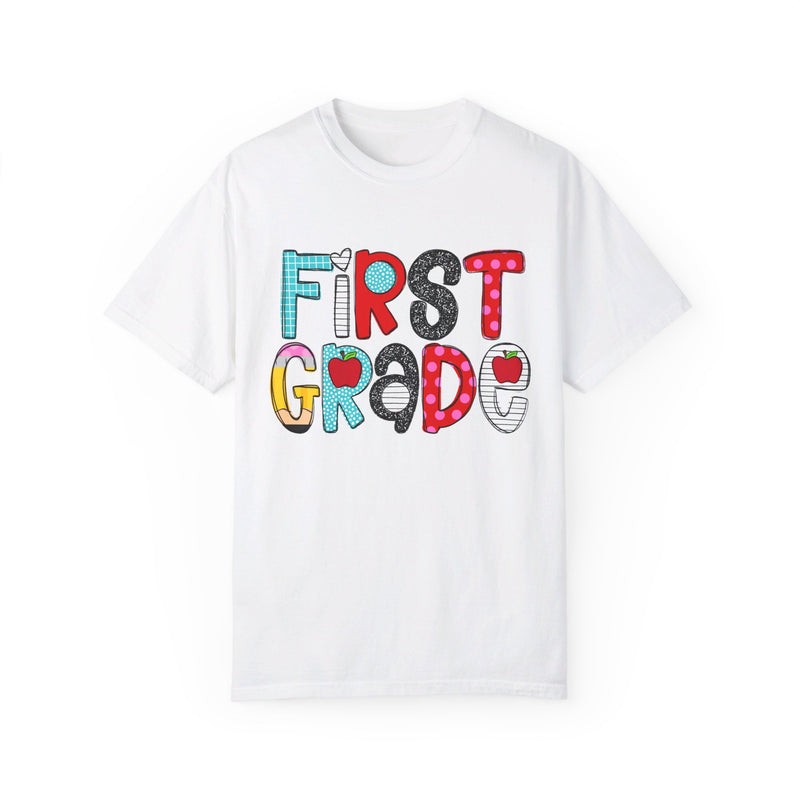 FIRST GRADE School Font Comfort Colors Tee