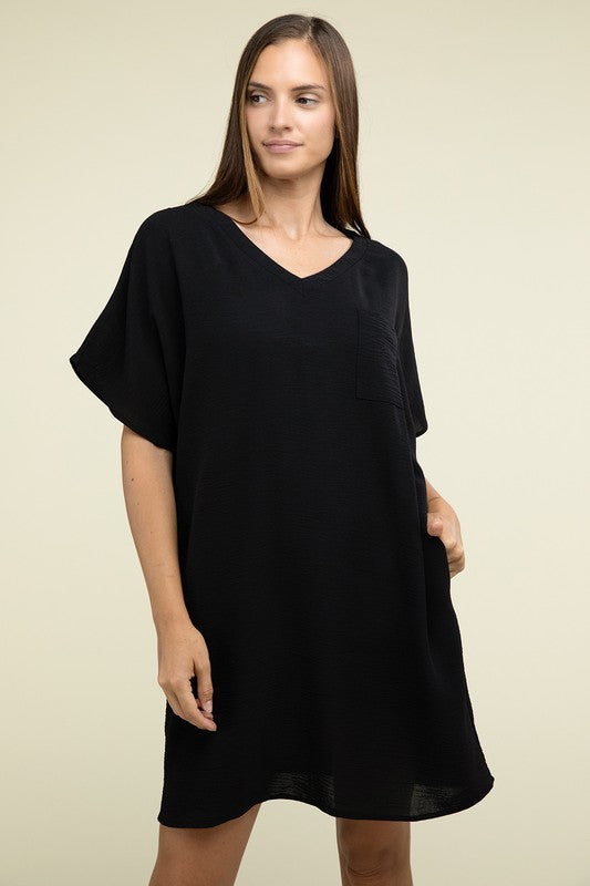 Woven Airflow V-Neck Dress