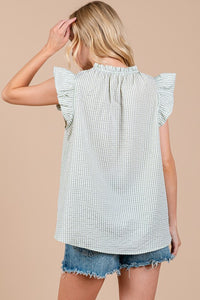 Green Gingham Ruffled Sleeve Top