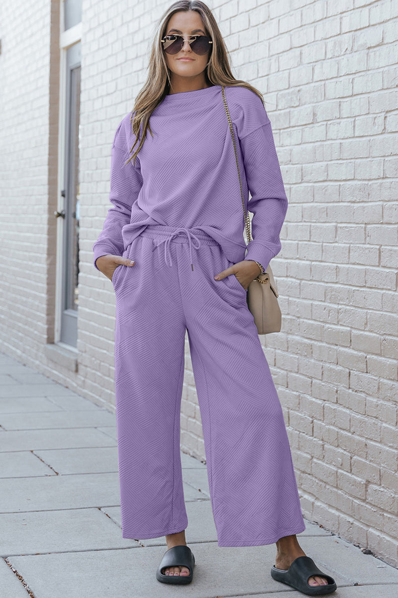 Dupe Textured Long Sleeve Top Pants Set