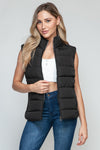 Zip Up Puffer Vest with Pockets in Black