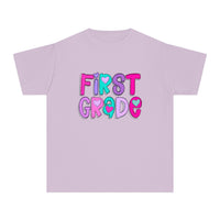 YOUTH First Grade Heart Font Comfort Colors Tee