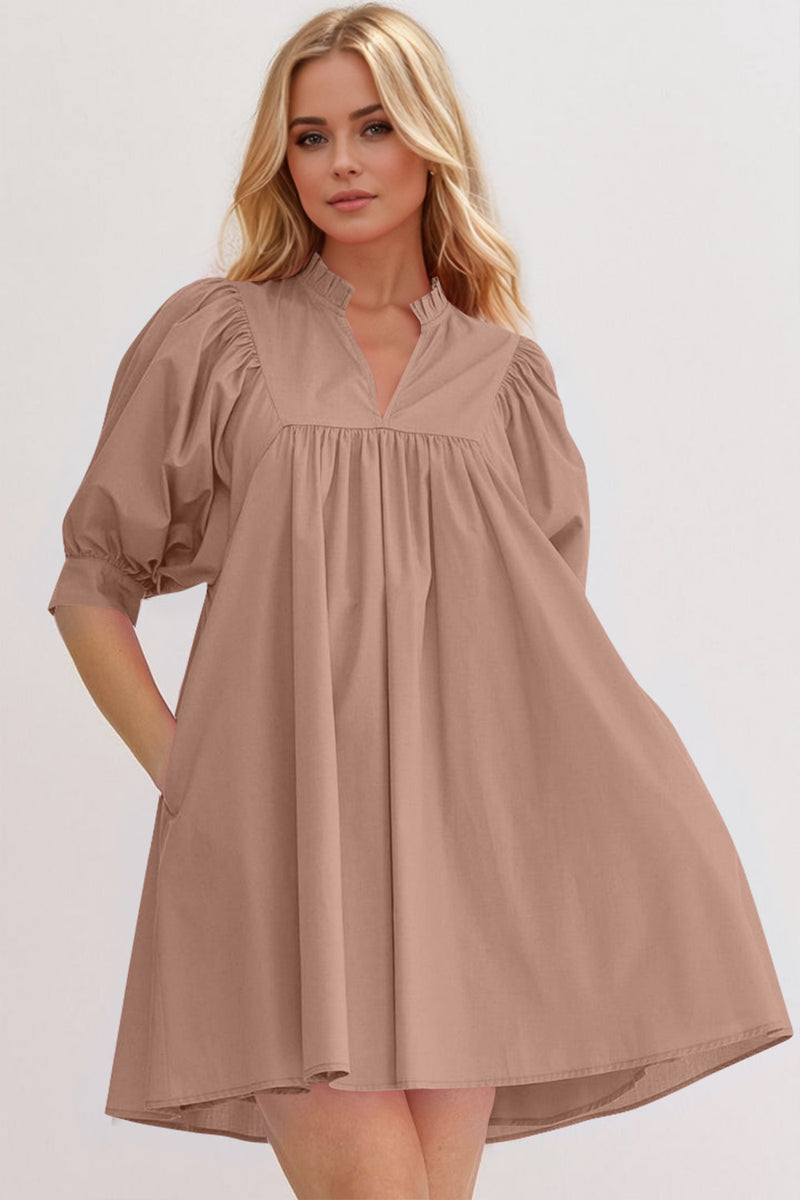 Puff Sleeve Babydoll Dress in Pink