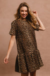 BiBi Tie Back Leopard Round Neck Short Sleeve Dress