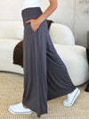 Smocked Waistband Wide Leg Pants with Pockets