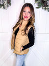 Zip Up Puffer Vest with Pockets in Tan