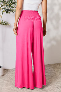 Smocked Waistband Wide Leg Pants with Pockets