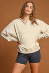 Umgee Johnny Collar Dropped Shoulder Sweatshirt in Oatmeal