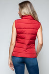 Zip Up Puffer Vest with Pockets in Red