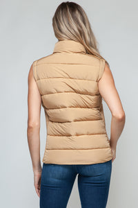 Zip Up Puffer Vest with Pockets in Tan