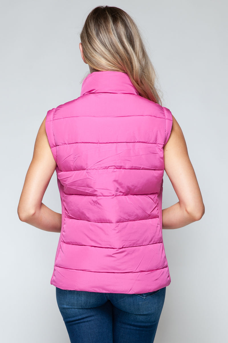 Zip Up Puffer Vest with Pockets in Pink