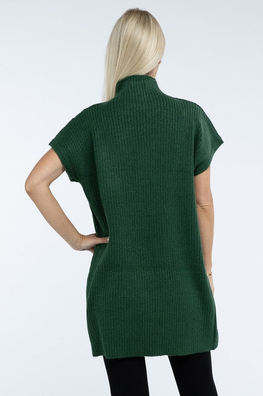 Mock Neck Short Sleeve Sweater Dress