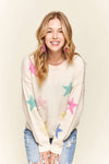 ADORA Stars Pattern Round Neck Drop Shoulder Sweater