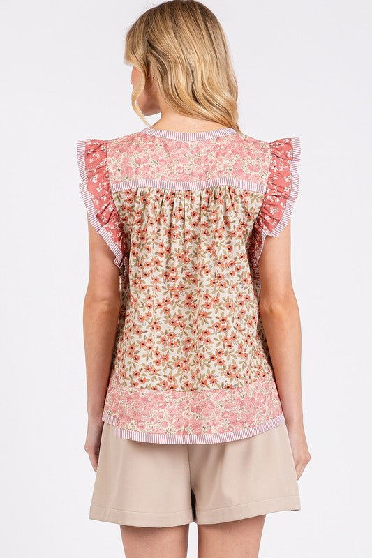 Boho Floral Ruffled Sleeve Top