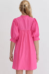 Puff Sleeve Babydoll Dress in Pink