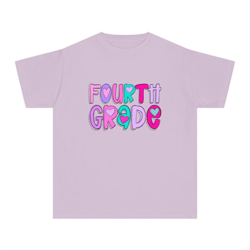 YOUTH Fourth Grade Heart Font Comfort Colors Tee