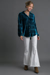 Ruched Velvet Button Up Shirt