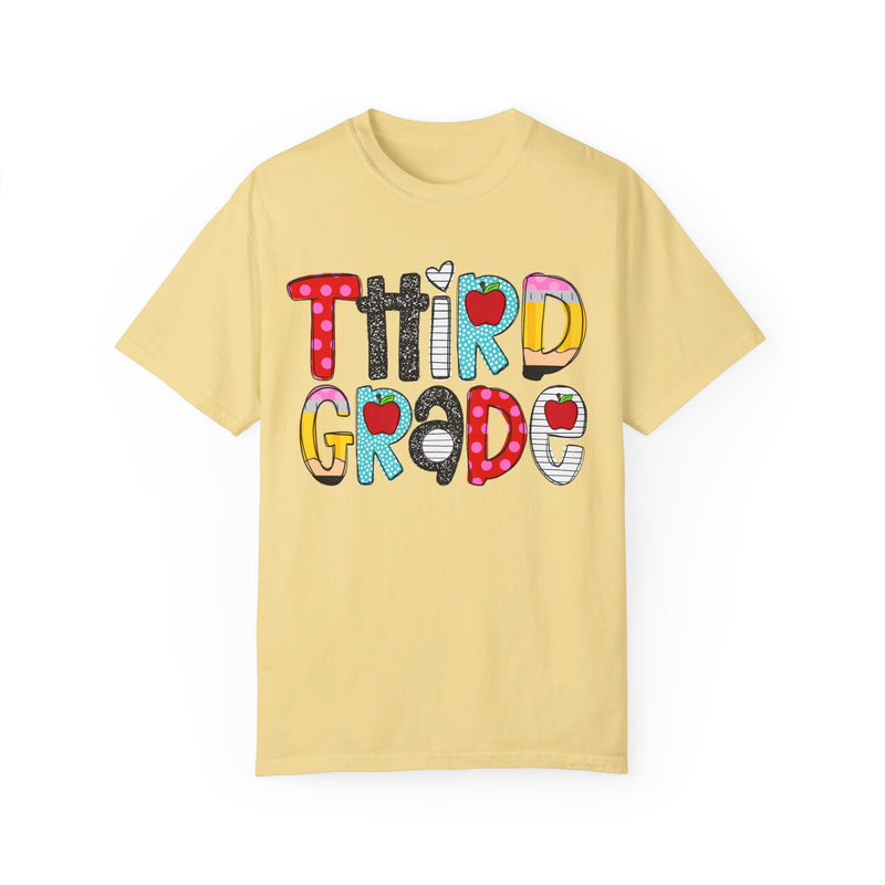 THIRD GRADE School Font Comfort Colors Tee