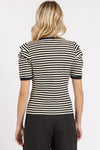 Striped Round Neck Puff Sleeve Top in Black