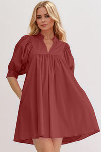 Puff Sleeve Babydoll Dress in Pink