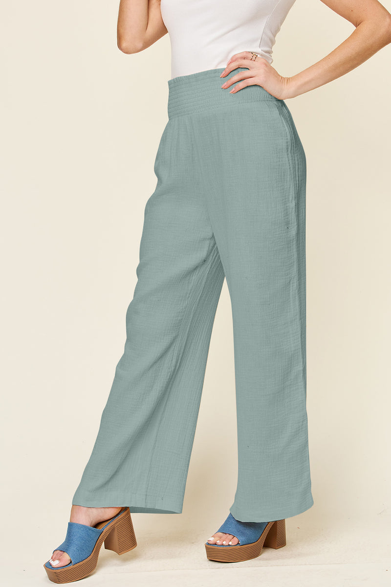 Smocked Waist Wide Leg Gauze Pants