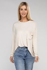 Washed Ribbed Dolman Sleeve Round Neck Top