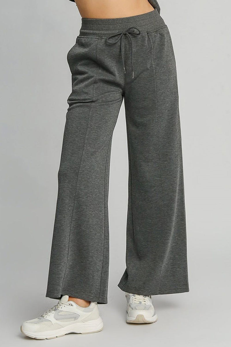 Umgee Drawstring Wide Leg Pants with Pockets in Charcoal