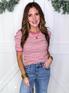 Striped Puff Sleeve Top in Mauve