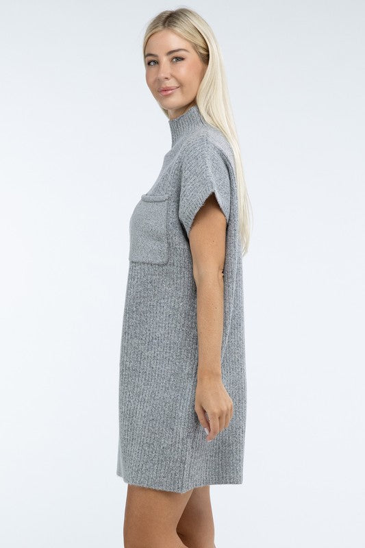 Mock Neck Short Sleeve Sweater Dress