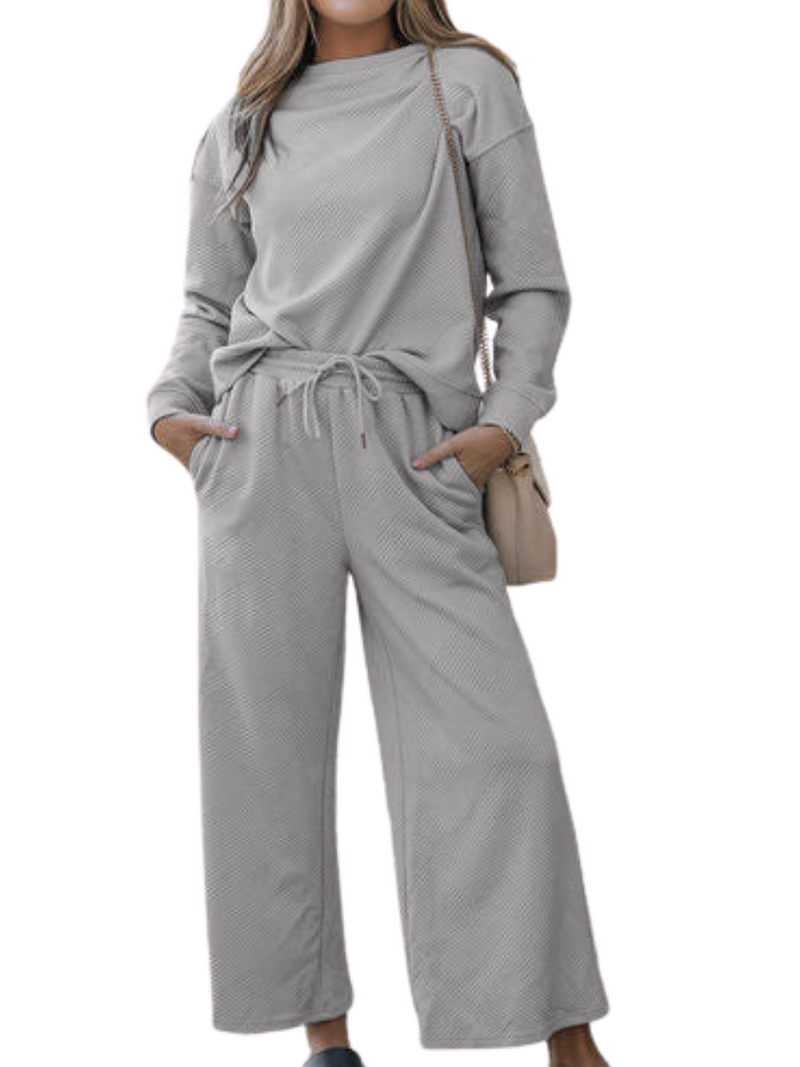 Dupe Textured Long Sleeve Top Pants Set