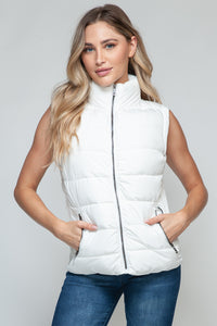 Zip Up Puffer Vest with Pockets in White