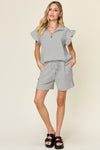 Texture Ruffle Sleeve Top and Shorts Set