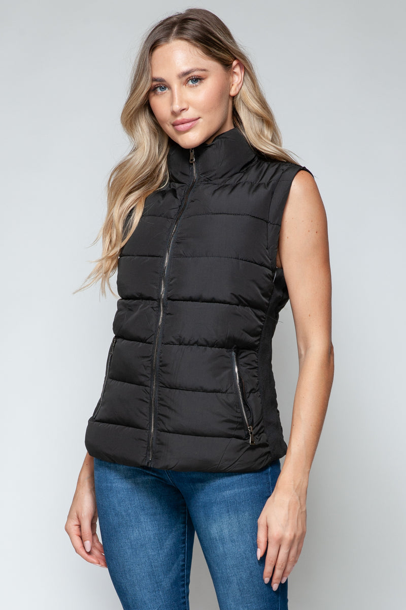 Zip Up Puffer Vest with Pockets in Black