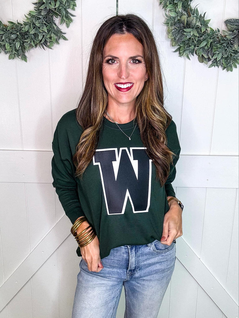 Green “W” Varsity Letter Sweatshirt PREORDER