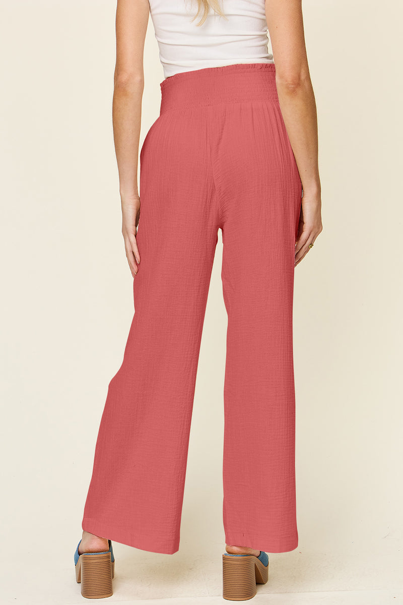 Smocked Waist Wide Leg Gauze Pants