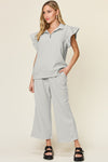 Texture Pant Set with Ruffle Sleeves