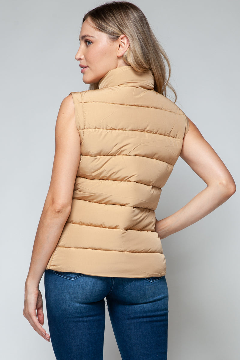 Zip Up Puffer Vest with Pockets in Tan