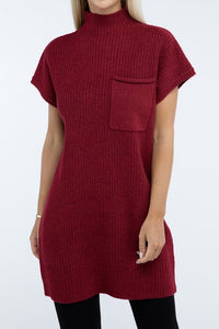 Mock Neck Short Sleeve Sweater Dress