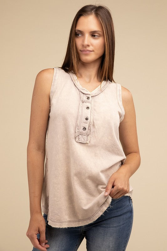 Vintage Washed Sleeveless Henley Top