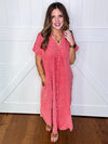 Mineral Wash Button Down Maxi Dress in Coral