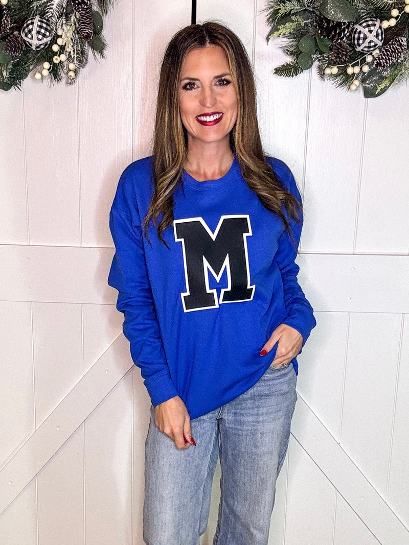 Blue “M” Varsity Letter Sweatshirt PREORDER