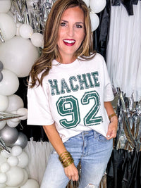 HACHIE '92 Boxy Crop Short Sleeve Sweatshirt in Ivory