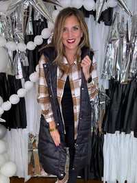 Long Hooded Sleeveless Puffer Vest