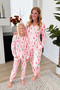 YOUTH Pink Christmas Trees Pajama Set